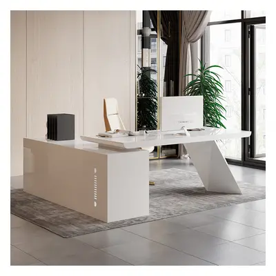 Modern White L-Shape Executive Desk Drawers & Cabinet Home Office Desk Right Hand (1800mm)