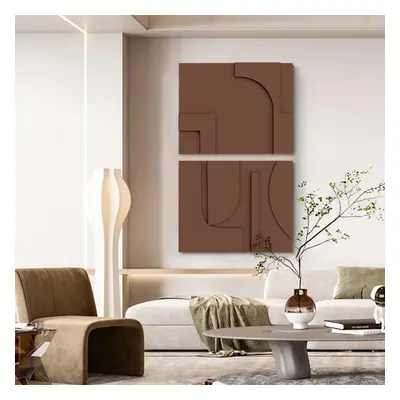 2 Pieces Japandi Abstract Wood Wall Decor for Living Room 3D Hanging Art in Brown