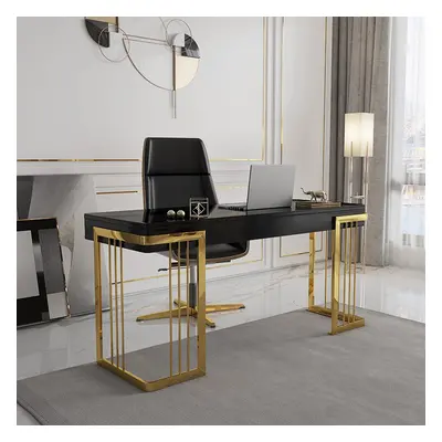 1200mm Glossy Black Wooden Writing Office Computer Desk with Drawer Modern Gold Base