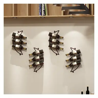 4 Pieces 12 Bottles Moon Shaped Metal Wine Rack Wall Mounted in Bronze