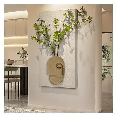 3D Abstract Natural Sandstone Handmade Sculpture with Artificial Plants Wall Decor