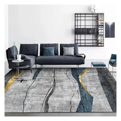 1500mm x 2100mm Modern Abstract Gray and Gold Rug Rectangle Area Rug