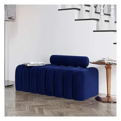 Modern Line Tufted Bench Upholstered Bench with Round Back Blue