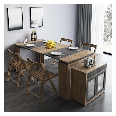 Rectangle Dining Table Extendable with 4 Chairs Rectangle Storage Sideboard Modern Walnut&Gray