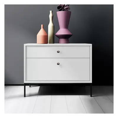 White Bedroom Nightstand with 2-Drawer Modern Bedside Table Metal