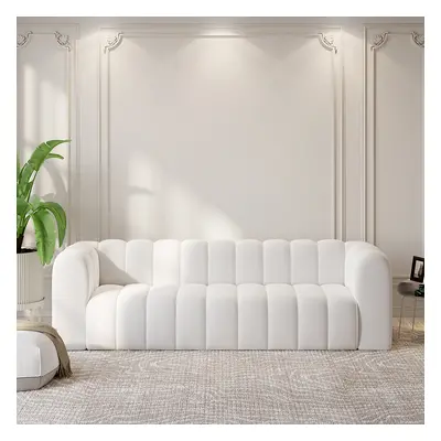 2230mm Modern White Velvet 3-Seater Sofa Channel Tufted Upholstered Luxury Solid Wood