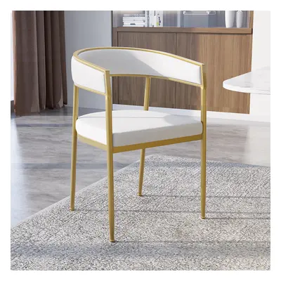 Modern White Dining Room Chair Velvet Upholstered Curved Back with Gold Metal Leg