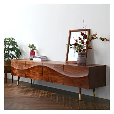 Lake Mid Century TV Stand with Wavy Design Walnut Storage Drawers for TVs Up to 1905mm