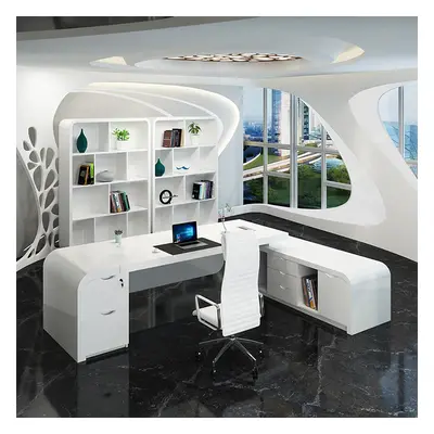 Chicent White L-shaped Modern Executive Desk with Ample Storage Right Hand Office Furniture (160