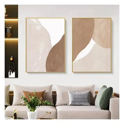 Japandi Abstract Wall Decor for Living Room Canvas Art Painting with Gold Frame Set of 2