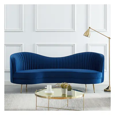 Florie Luxury 1840mm Vertical Channel Tufted Curved Performance Velvet Sofa in Blue