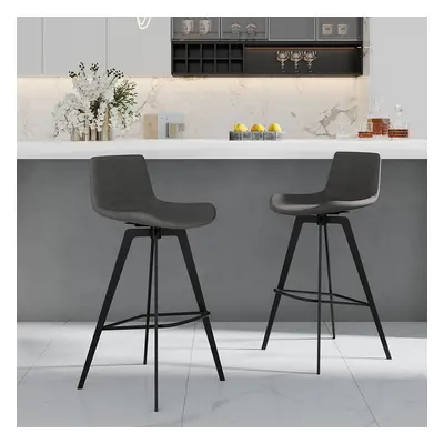 Linesly Mid-Century Swivel Bar Stool with Back (Set of 2) Gray Faux Leather Bar Height