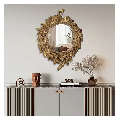 740mm Traditional Peacock Wall Mirror Abstract Resin Decor Art Living Room in Bronze