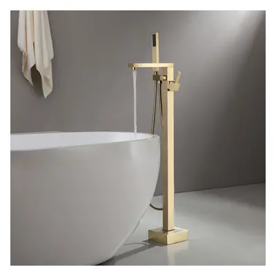 Freestanding Bathtub Faucet Gold Brushed Brass with Hand Shower