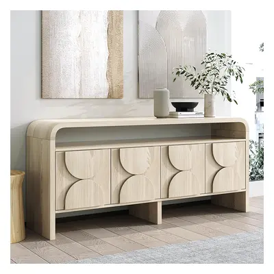 1800mm Wood Sideboard Buffet Japandi Distressed White Credenza Shelves & 4 Doors