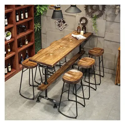 Industrial Long Bar Height Table Set for 6 Wooden 7 Piece Breakfast Table and Bar Stools with Fo