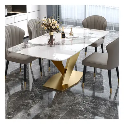 70.9" Modern White Dining Table Rectangular Sintered Stone Top X-Base