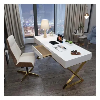 1400mm White Office Desk with Drawer Rectangular Modern Computer Desk