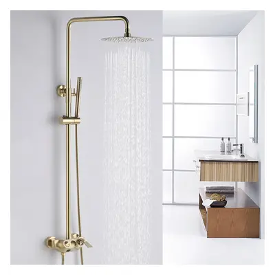 Brushed Gold Exposed Rainfall Shower Fixture with Handshower & Tub Filler Solid Brass