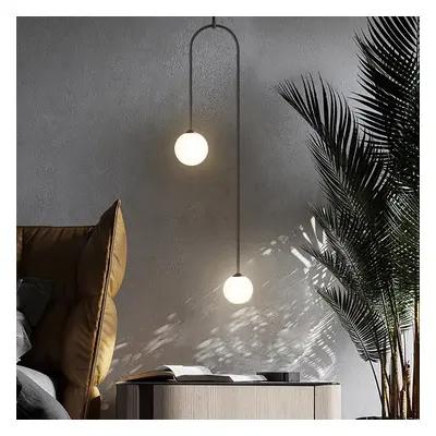 Modern Pendant Light Glass Globe 2-Light U-Shaped in Black for Living Room and Bedroom