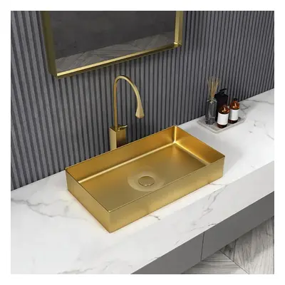 Contemporary Gold Rectangular Stainless Steel Countertop Basin Luxury Wash Basin