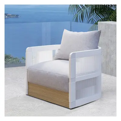 White Woven Rope Outdoor Swivel Chair Sofa 360 Degree Rotatable Coastal Patio Armchair