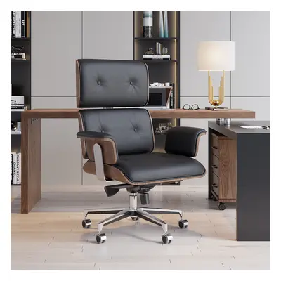 Adjustable Upholstered Swivel Office Desk Chair Faux Leather Comfy Office Chair in Black