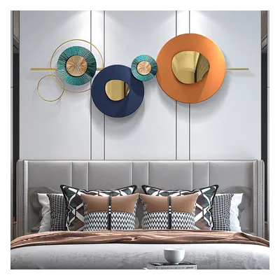 Modern Metal Wall Decor Geometric Round Home Wall Art Orange & Gold & Blue Living Room