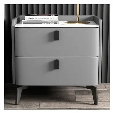 Gray Modern Luxury 2 Drawers Bedroom Nightstand Sintered Stone Bedside Table