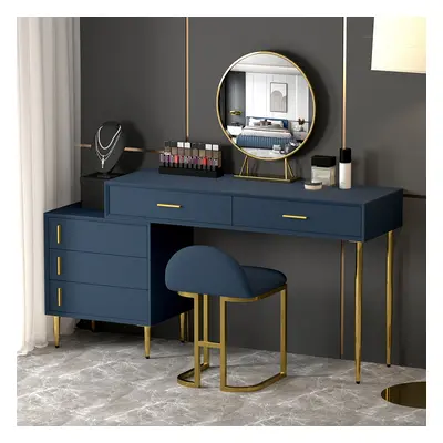 Modern Blue Makeup Vanity Set Retracted Dressing Table Cabinet&Stool&Mirror Included