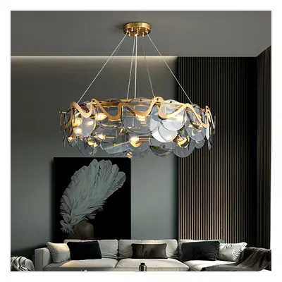 Modern 8-Light Smokey Grey Glass Chandelier with Adjustable Cables