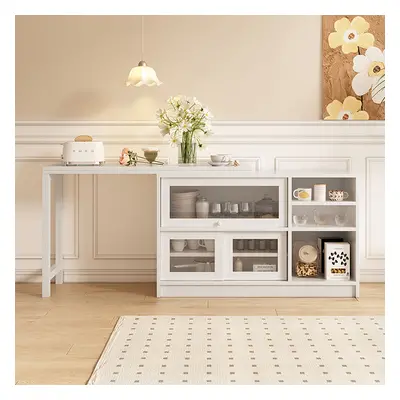 1200mm White Storage Sideboard Cabinet Extendable Wood Buffet Foldable Dining Table