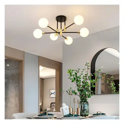 Modern White Glass 6-Light Semi-Flush Mount Chandelier