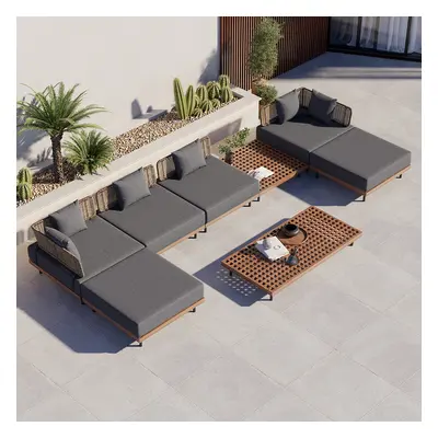 8 PCS L Shaped Outdoor Sectional Sofa Set with Coffee Table Modern Yard & Patio Furniture for 6 