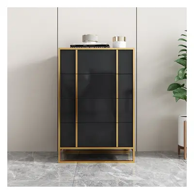 Rimh Modern Black & Gold Wooden Chest of 4 Drawers with Stainless Steel Legs