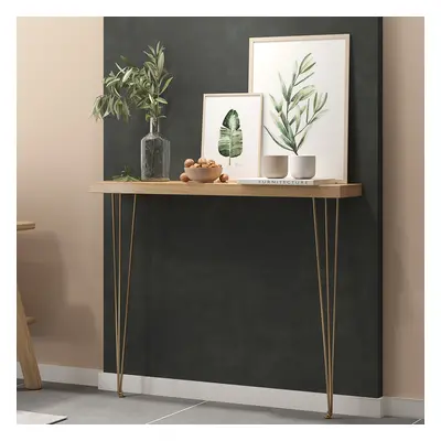 1000mm Rustic Narrow Rectangular Console Table with Wooden Top & Metal Hairpin Legs