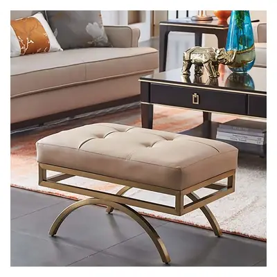 Beige Stool Leather Upholstered Ottoman Stool Gold Legs