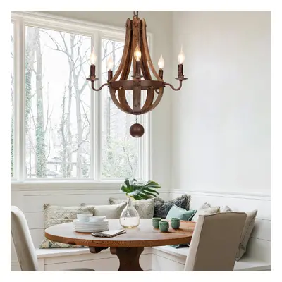 5-Light Rustic Reclaimed Wood Candle Chandelier with Metal Frame