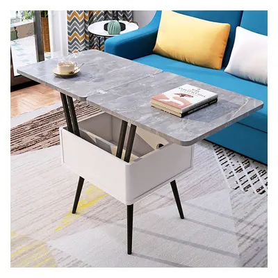 Modern Lift Top Grey Coffee Table with Storage MDF Top & Carbon Steel Base Extendable