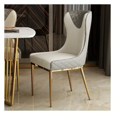 Modern Wingback Dining Chair Gray PU Leather Upholstered Side Chair Set of 2 Gold Legs