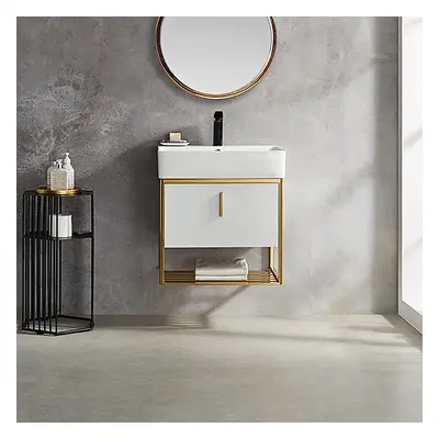 23.6" Floating Bathroom Vanity with Single Ceramic Sink & Drawer Modern White