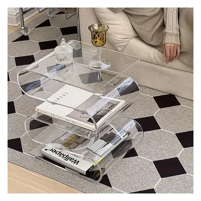 Clear Acrylic End Table with Storage Wavy Shape Side Table