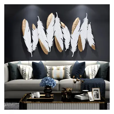 Creative Feathers Metal Wall Decor Hanging Home Art in White & Gold