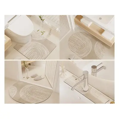 4 Pieces Japandi Light Khaki Diatom Mud Non-Slip Bath Mat Abstract Bath Rug Set