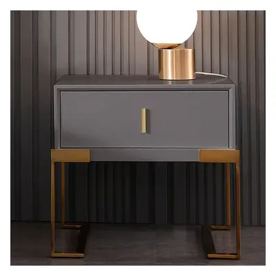 Grey Bedroom Nightstand with Drawer Bedside Table Stainless Steel Base