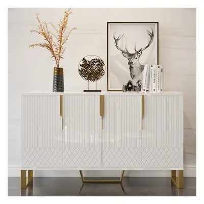 4-Door Wood 60" Sideboard with 3 Shelves Aro Contemporary White