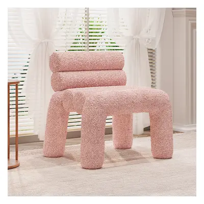 Modern Pink Boucle Accent Chair Upholstery Horizontal Channeled for Living Room