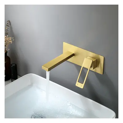 Modern Brushed Gold Wall Mount Bathroom Basin Tap Solid Brass