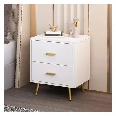 Modern Wood Bedside Table with Gold Legs 2-Drawer Nightstand in White