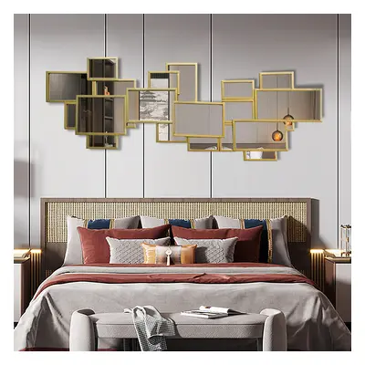 1290mm x 490mm Modern Square & Rectangle 3D Panel Wall Mirror Decor Art with Gold Frame